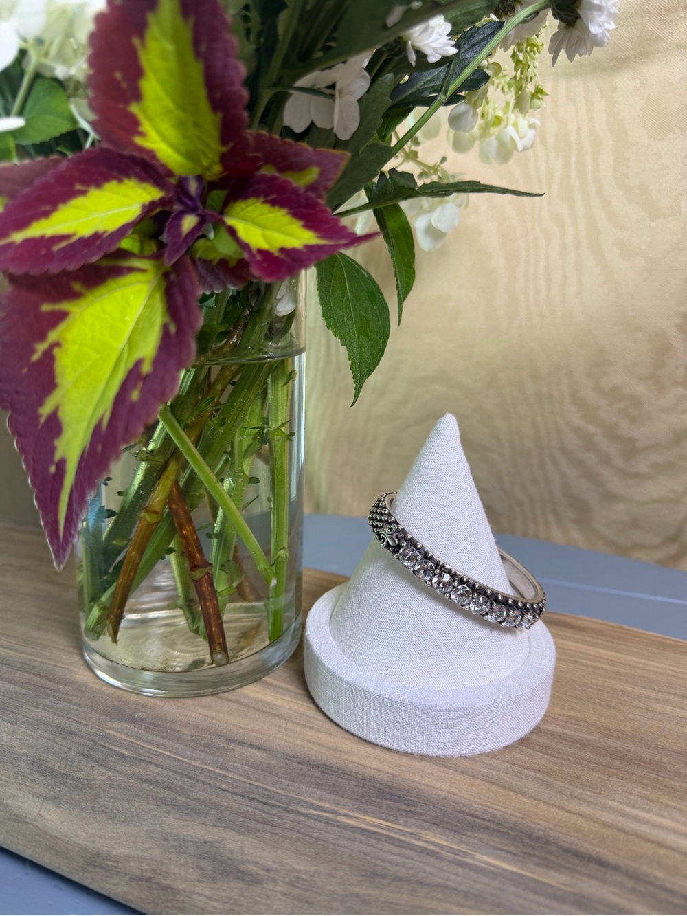 French Kande FDL Silver Bangle Bracelet Swarovski Crystal